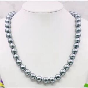 Natural South Sea Grey 8mm Pearl Necklace 925 Sterling silver Clasp